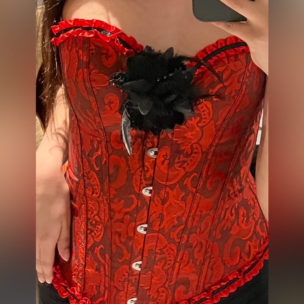 Red and Black Brocade Corset